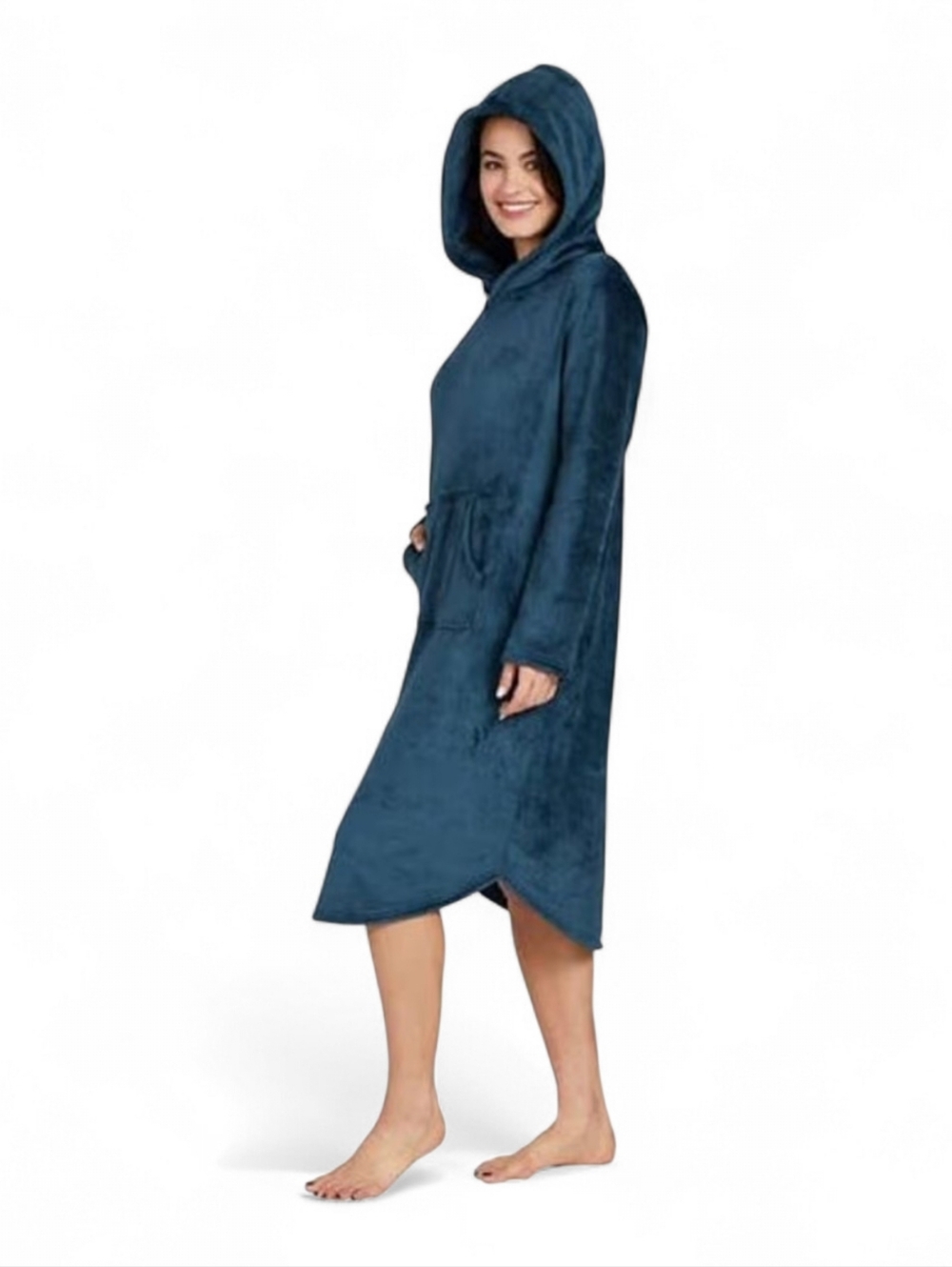 32 Degrees Hooded Cozy Sleep Lounger S/M Deep Baltic Blue Plush Soft Sleepwear